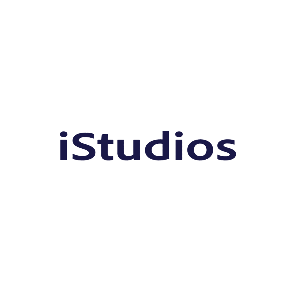 iStudios Media logo, a dark blue with the letter i